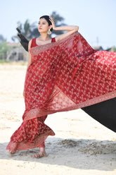 'Zaroka' Garnet Pure Resham Cotton Banarasi Handloom Saree